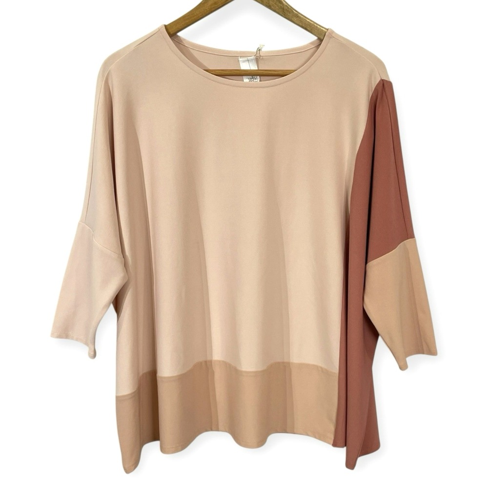 Marla Wynne Earthy Pink Colorblock Tunic Top Womens M Oversized Artsy Lagenlook